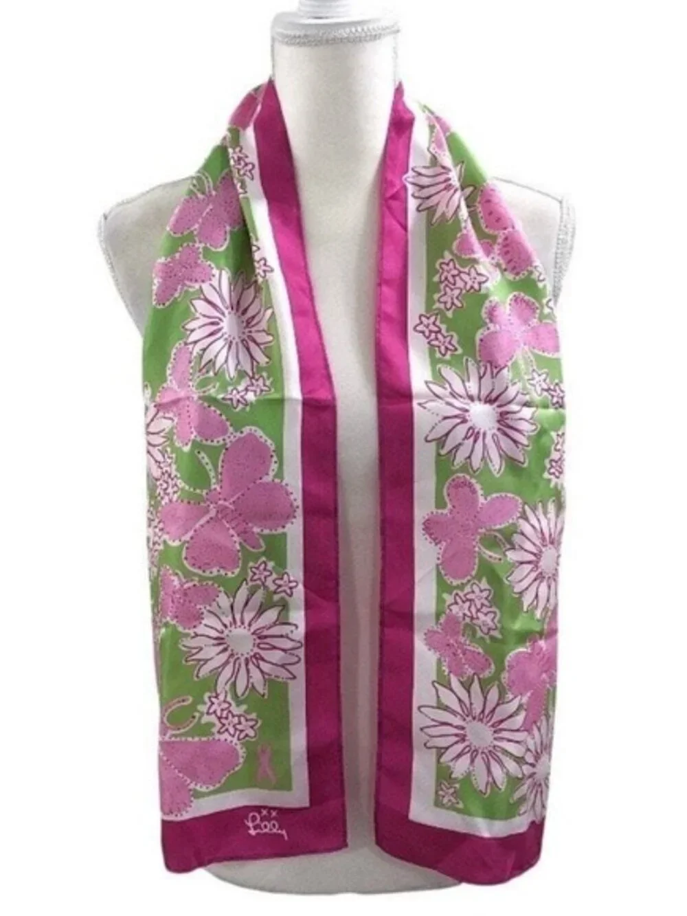 Lilly Pulitzer X Ford | Pink & Green Limited Edition Butterfly Print Silk Scarf